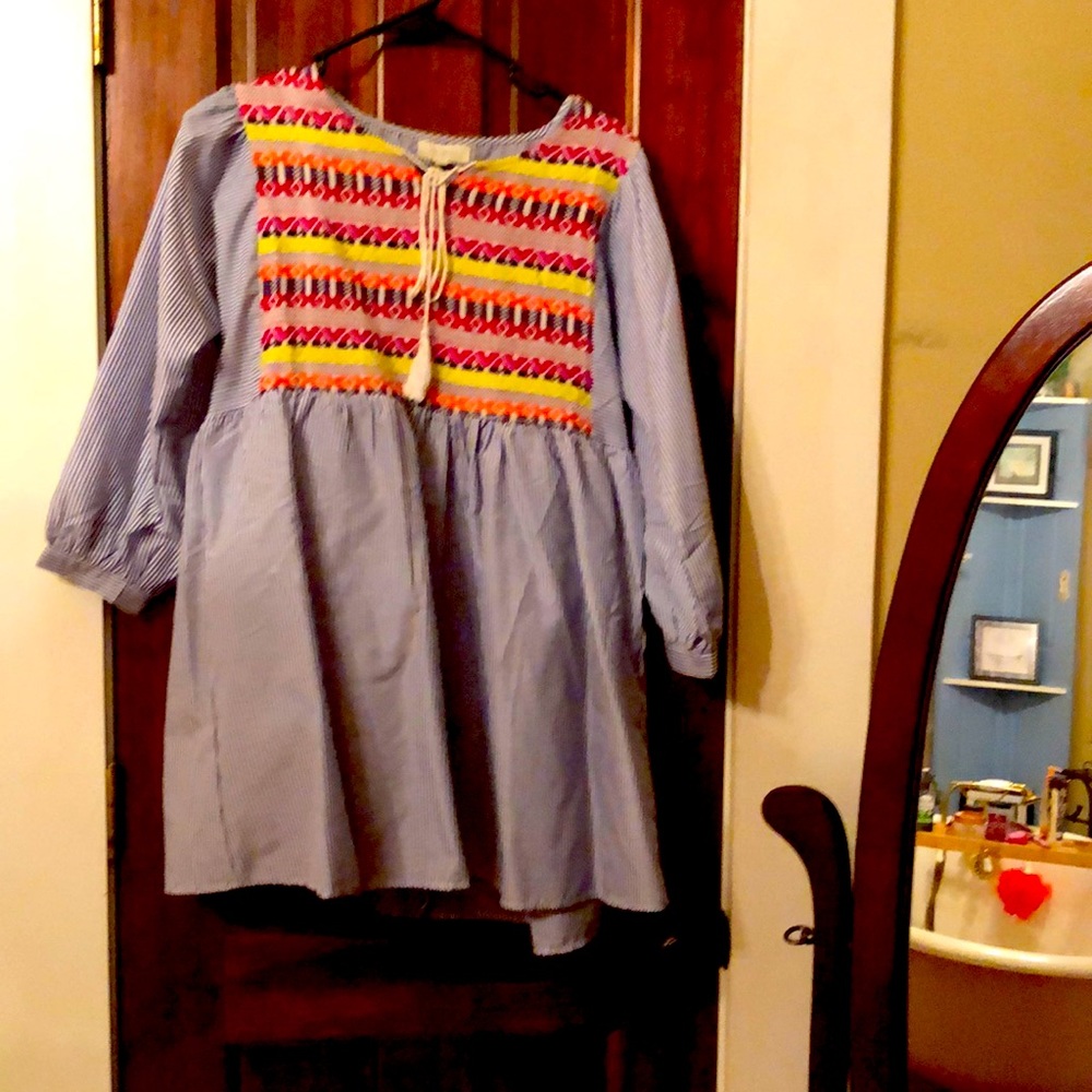 Valzera Mini Dress in Blue & White Seersucker S